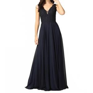 NEW EVA long sleeveless formal evening elegant dress in navy